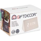 Giftdecor Tafelklok/wekker/alarmklok Pyramid - wit - MDF/kunststof - 12 x 8 cm - Digitaal - batterij/usb voeding