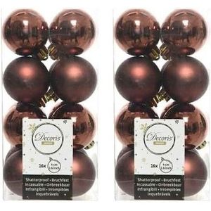 32x Mahonie bruine kunststof kerstballen 4 cm - Mat/glans - Onbreekbare plastic kerstballen - Kerstboomversiering roodbruin