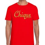Chique goud glitter tekst t-shirt rood voor heren