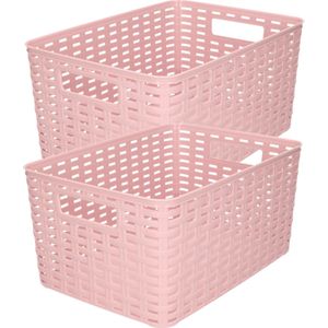 4x stuks rotan gevlochten opbergmand/opbergbox kunststof - Oud roze - 22 x 33 x 16 cm - Kast mandjes