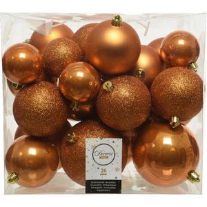 26x stuks kunststof kerstballen cognac bruin (amber) 6-8-10 cm - Onbreekbare plastic kerstballen