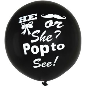 Mega ballon gender reveal zwart - 91 cm - geboorte/ babyshower - meisje of jongen reveal ballonnen versiering - he or she pop to see