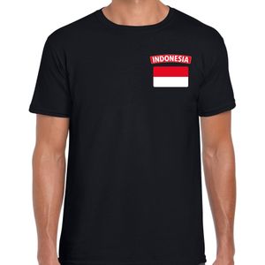 Indonesia t-shirt met vlag zwart op borst voor heren - Indonesie landen shirt - supporter kleding