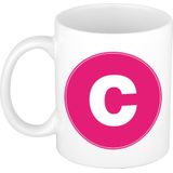 Mok / beker met de letter C roze bedrukking voor het maken van een naam / woord - koffiebeker / koffiemok - namen beker