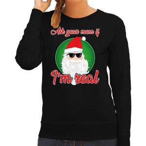 Foute Kersttrui / sweater - Ask your mom I am real - zwart voor dames - kerstkleding / kerst outfit