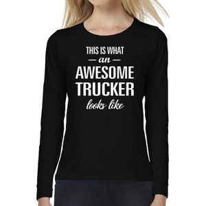 Awesome Trucker - geweldige vrachtwagenchauffeuse cadeau shirt long sleeve zwart dames - beroepen shirts / verjaardag cadeau