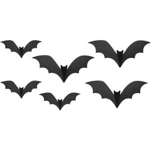 PartyDeco Halloween thema hangende vleermuizen - 6x - zwart - papier - 19-29 cm