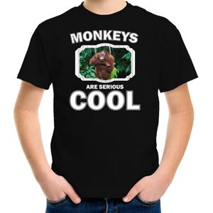 Dieren apen t-shirt zwart kinderen - monkeys are serious cool shirt  jongens/ meisjes - cadeau shirt orangoetan/ apen liefhebber - kinderkleding / kleding