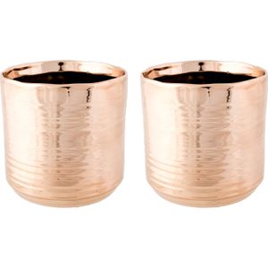 2x Koperen ronde plantenpotten/bloempotten Cerchio 13 cm keramiek - Plantenpot/bloempot metallic koper - Woonaccessoires