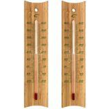 Set van 2x bamboe thermometer voor binnen en buiten 20 cm