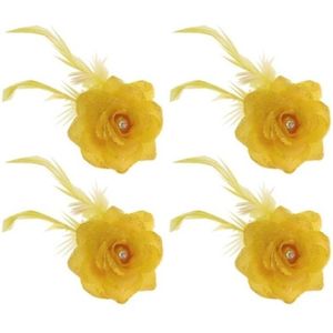 Set van 4x stuks gele deco bloem met speld/elastiekje - Haardecoratie - Haarbloemen