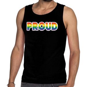 Proud gay pride tanktop/mouwloos shirt - zwart regenboog homo singlet voor heren - LHBTI
