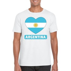 Argentinie t-shirt met Argentijnse vlag in hart wit heren