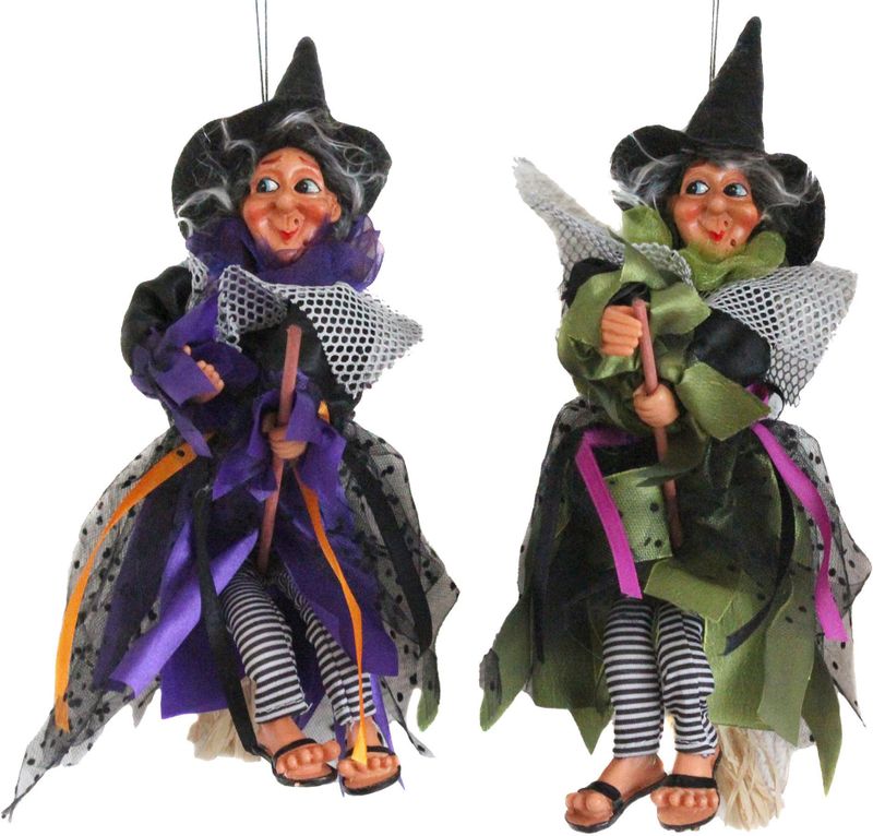 Halloween decoratie heksen pop op bezem - - 25 cm - paars/groen Vergelijk de beste prijs op beslist.nl