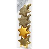 24x stuks kunststof kersthangers sterren goud 6 cm kerstornamenten - Kunststof ornamenten kerstversiering