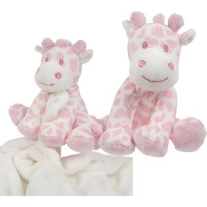 Suki Gifts giraffe baby geboren knuffels set - tuttel doekje en knuffeltje - roze/wit