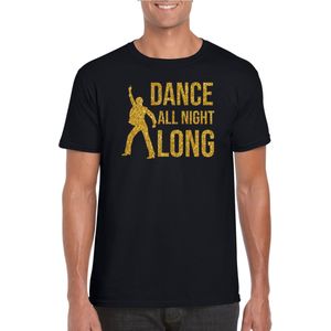 Gouden muziek t-shirt / shirt Dance all night long - zwart - voor heren - muziek shirts / discothema / 70s / 80s / outfit