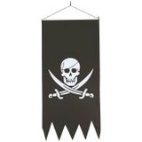 Zwarte piraten vlag met doodskop 86 cm - Piraten vlaggen - Piraat thema versiering horror/Halloween/Carnaval