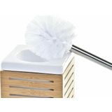 Items - WC/Toiletborstel in luxe houder bamboe hout/wit - 37 x 11 cm