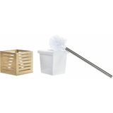 Items - WC/Toiletborstel in luxe houder bamboe hout/wit - 37 x 11 cm