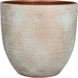 Mica Decorations Plantenpot/bloempot - terracotta - koper/wit flakes relief- D39/H36 cm