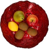 Decoratie schaal/fruitschaal - D30 cm - rood  - glas - rond - kerst design