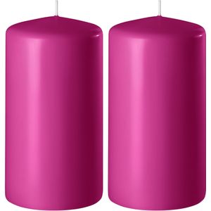 2x Fuchsia roze cilinderkaarsen/stompkaarsen 6 x 15 cm 58 branduren - Geurloze kaarsen fuchsia roze - Woondecoraties