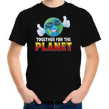 Funny emoticon t-shirt Together for the planet zwart voor kids - Fun / cadeau shirt