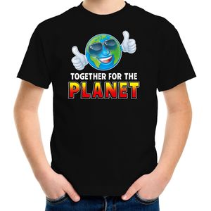Funny emoticon t-shirt Together for the planet zwart voor kids - Fun / cadeau shirt