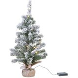 2x stuks kunstbomen/kunst kerstboom met sneeuw en licht 90 cm - Kunst kerstboompjes/kunstboompjes met kerstverlichting