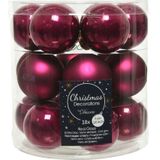 Compleet glazen kerstballen pakket framboos roze glans/mat 38x stuks - 18x 4 cm en 20x 6 cm - Inclusief 50x haakjes