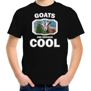 Dieren geiten t-shirt zwart kinderen - goats are serious cool shirt  jongens/ meisjes - cadeau shirt geit/ geiten liefhebber - kinderkleding / kleding