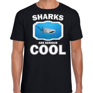 Dieren haaien t-shirt zwart heren - sharks are serious cool shirt - cadeau t-shirt walvishaai/ haaien liefhebber