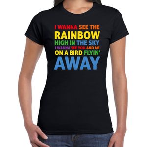 Bellatio Decorations Gay Pride t-shirt met tekst - dames - zwart - Rainbow - LHBTI/LHBTIQ
