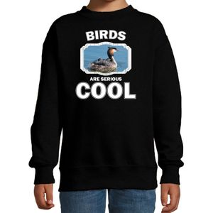Dieren vogels sweater zwart kinderen - birds are serious cool trui jongens/ meisjes - cadeau fuut vogel/ vogels liefhebber - kinderkleding / kleding