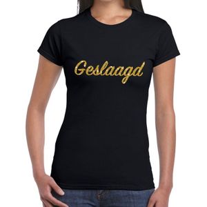 Geslaagd gouden glitter tekst t-shirt zwart dames - dames shirt geslaagd -  geslaagd / afgestudeerd kleding