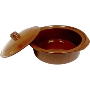 Tapas terracotta ovenschaal/stoofpot cocotte met deksel 28 cm - Braadpannen van steen