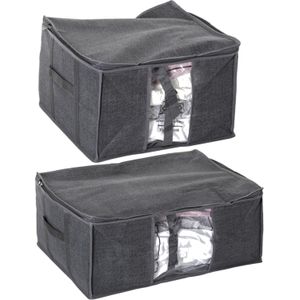 Set van 2x dekbed/kussen opberghoezen grijs met vacuumzak - 40 x 40 x 25 cm en 60 x 45 x 25 cm