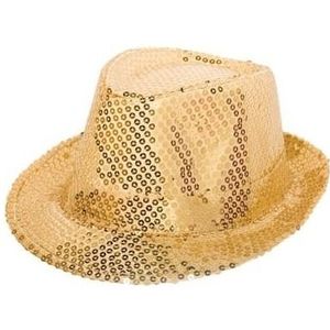 4x Gouden trilby glitter party hoedje met pailletten - Feest verkleedhoed goud thema