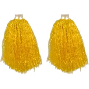 6x Stuks cheerball/pompom geel met ringgreep 33 cm - Cheerleader verkleed accessoires