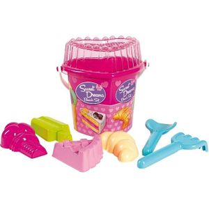 Strand/zandbak speelgoed roze emmer met vormpjes en schepjes - Zandbakspeeltjes - Strandspeelgoed