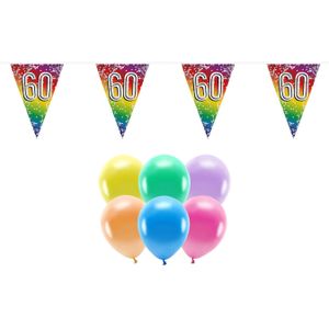 Boland Party 60e jaar verjaardag feestartikelen versiering - 100x ballonnen/2x leeftijd vlaggetjes