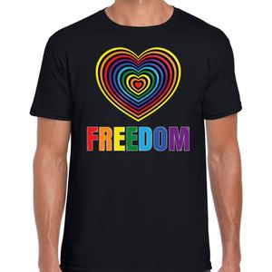 Regenboog hart Freedom gay pride / parade zwart t-shirt voor heren - LHBT evenement shirts kleding