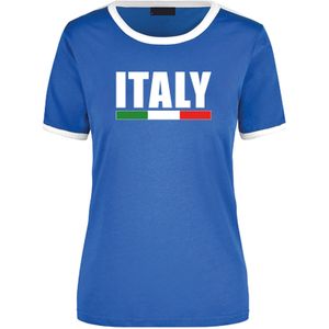 Italy supporter blauw/wit ringer t-shirt Italie met vlag - dames - landen shirt - supporter kleding / EK/WK