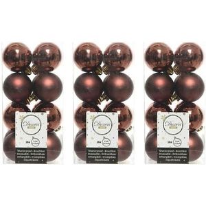48x Mahonie bruine kunststof kerstballen 4 cm - Mat/glans - Onbreekbare plastic kerstballen - Kerstboomversiering roodbruin