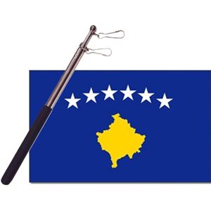 Landen vlag Kosovo - 90 x 150 cm - met compacte draagbare telescoop vlaggenstok - zwaaivlaggen