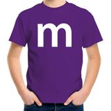 Letter M verkleed/ carnaval t-shirt paars voor kinderen - M en M carnavalskleding / feest shirt kleding / kostuum