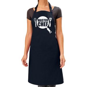 Master chef barbeque schort / keukenschort navy blauw voor dames - bbq schorten