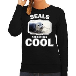 Dieren grijze zeehond sweater zwart dames - seals are serious cool trui - cadeau sweater grijze zeehond/ zeehonden liefhebber