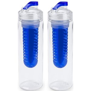 2x Transparante drinkfles/waterfles met  blauw fruit infuser/filter 700 ml - Sportfles - BPA-vrij